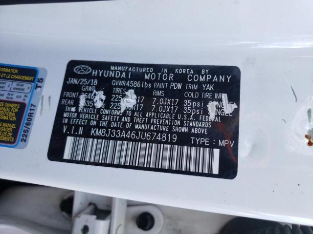 KM8J33A46JU674819 - 2018 HYUNDAI TUCSON SEL WHITE photo 10