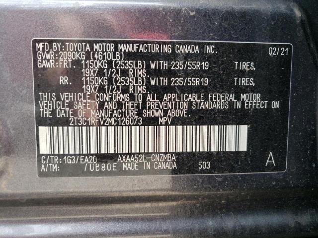 2T3C1RFV2MC126073 - 2021 TOYOTA RAV4 XLE P CHARCOAL photo 10