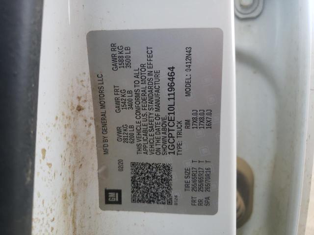 1GCPTCE10L1196464 - 2020 CHEVROLET COLORADO L WHITE photo 10