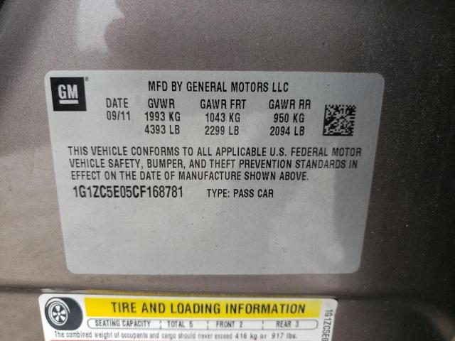 1G1ZC5E05CF168781 - 2012 CHEVROLET MALIBU 1LT 灰色 照片 10