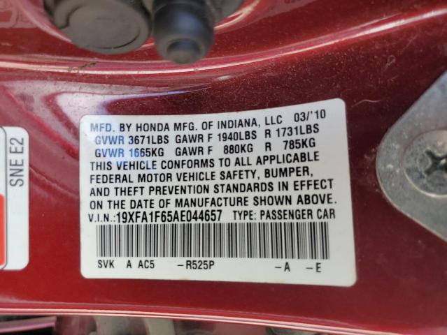 19XFA1F65AE044657 - 2010 HONDA CIVIC LX-S RED photo 10