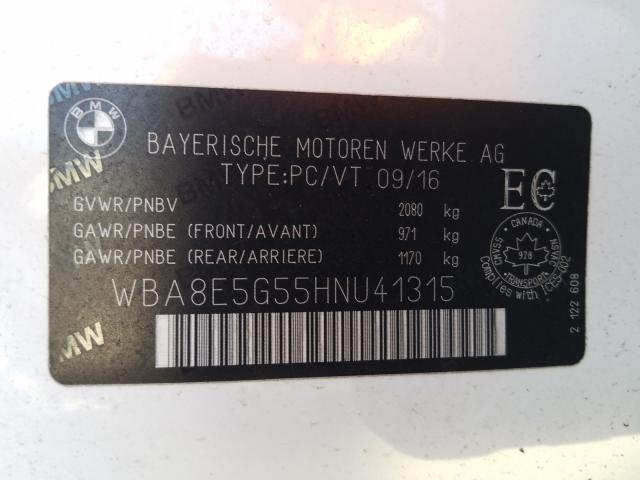 WBA8E5G55HNU41315 - 2017 BMW 320 XI WHITE photo 10