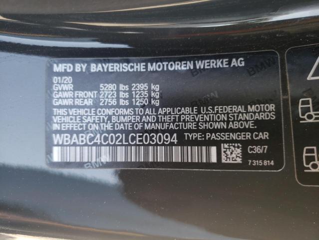 WBABC4C02LCE03094 - 2020 BMW M850XI GRAY photo 10