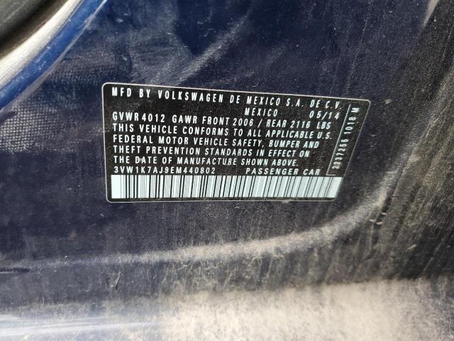 3VW1K7AJ9EM440802 - 2014 VOLKSWAGEN JETTA BASE BLUE photo 10