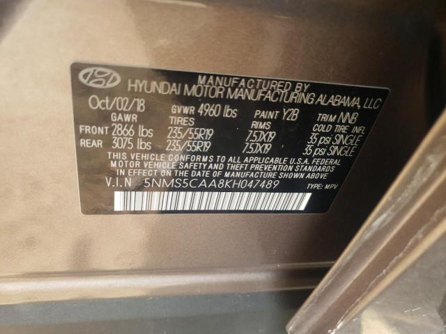 5NMS5CAA8KH047489 - 2019 HYUNDAI SANTA FE LIMITED  photo 10