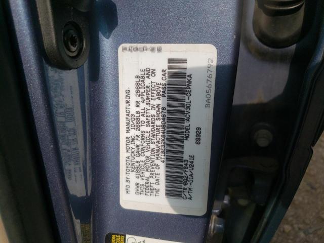 4T1BE32K84U804678 - 2004 TOYOTA CAMRY LE BLUE photo 10