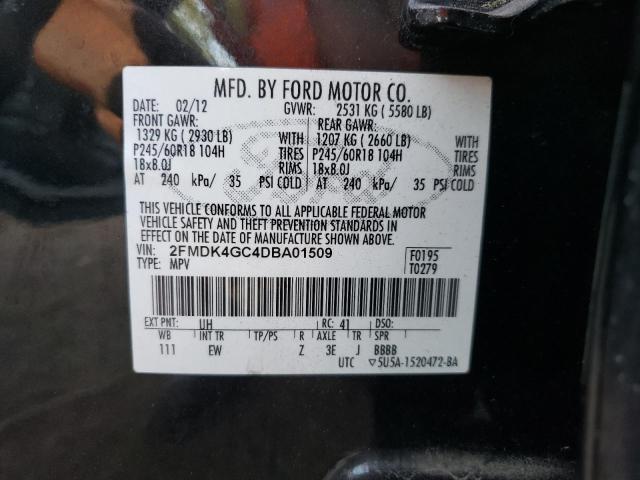 2FMDK4GC4DBA01509 - 2013 FORD EDGE SE BLACK photo 10