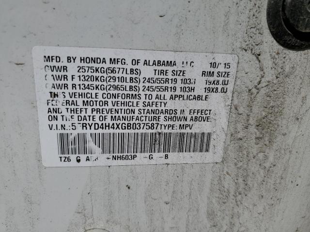 5FRYD4H4XGB037587 - 2016 ACURA MDX TECHNOLOGY  photo 10