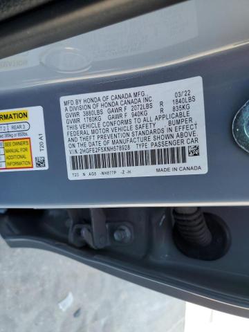 2HGFE2F5XNH578928 - 2022 HONDA CIVIC SPORT  照片 10