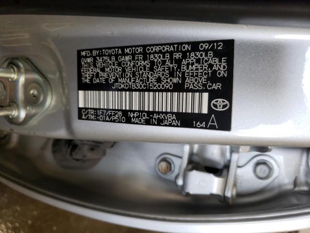 JTDKDTB30C1520090 - 2012 TOYOTA PRIUS C TW SILVER photo 10