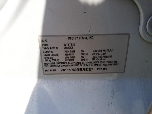 5YJYGDEE6LF037327 - 2020 TESLA MODEL Y أبيض صورة 10
