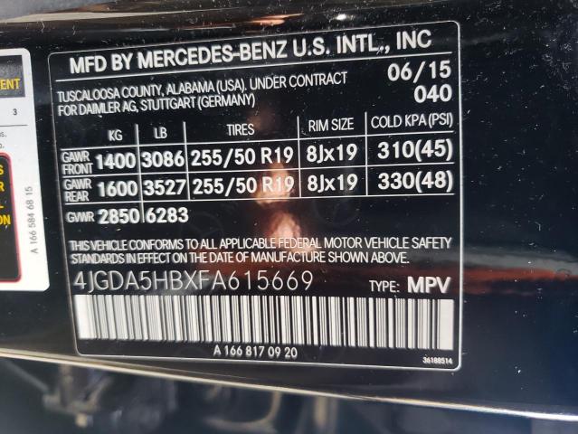 4JGDA5HBXFA615669 - 2015 MERCEDES-BENZ ML 350 4MA BLACK photo 10