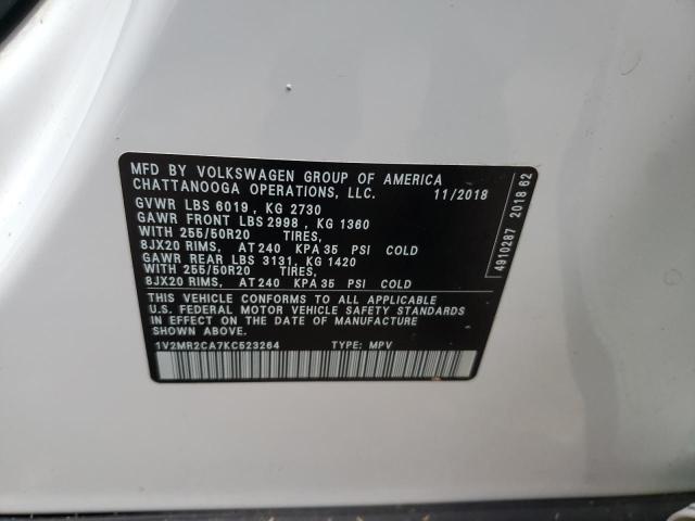 1V2MR2CA7KC523264 - 2019 VOLKSWAGEN ATLAS SEL WHITE photo 10