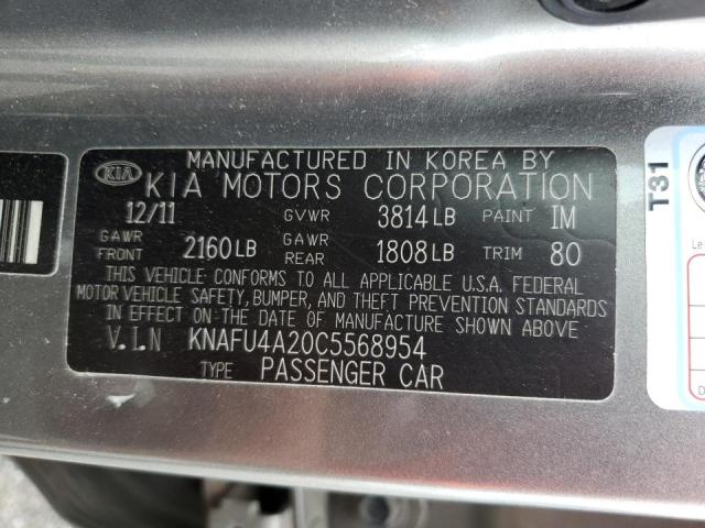 KNAFU4A20C5568954 - 2012 KIA FORTE EX GRAY photo 10