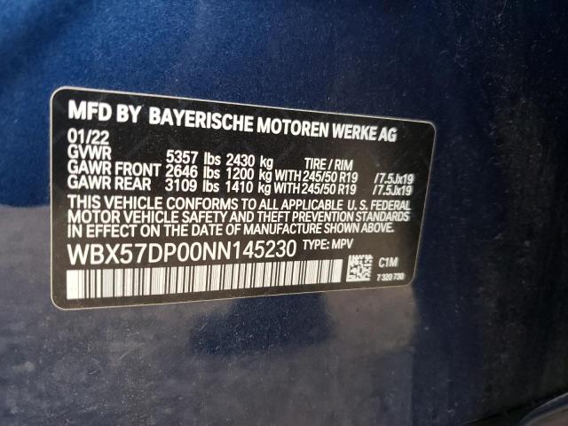 WBX57DP00NN145230 - 2022 BMW X3 XDRIVE3 BLUE photo 10