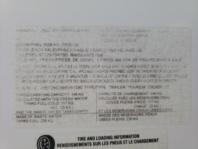 4YDT26028BB451080 - 2011 KEYSTONE OUTBACK WHITE photo 10