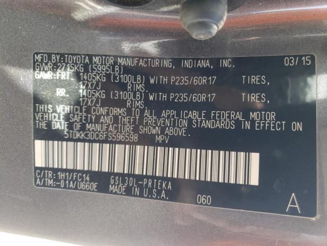 5TDKK3DC6FS596598 - 2015 TOYOTA SIENNA LE GRAY photo 10