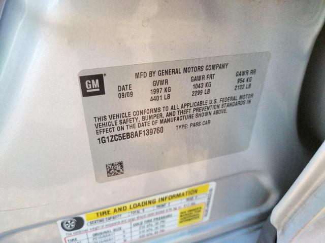 1G1ZC5EB8AF139760 - 2010 CHEVROLET MALIBU 1LT 银色 照片 10