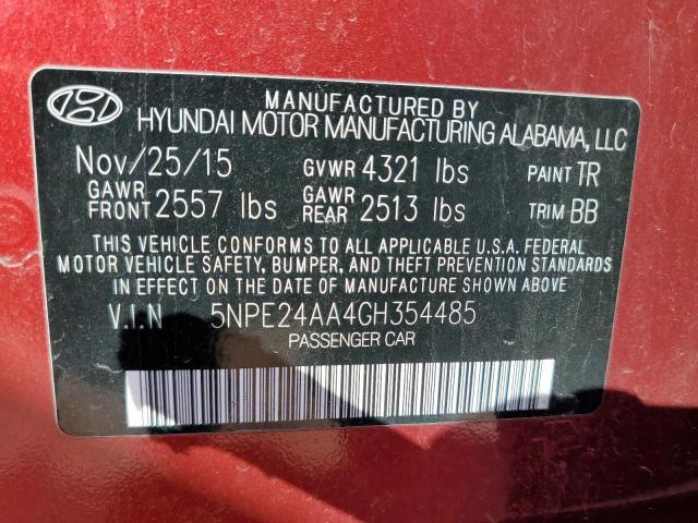 5NPE24AA4GH354485 - 2016 HYUNDAI SONATA ECO BURGUNDY photo 10