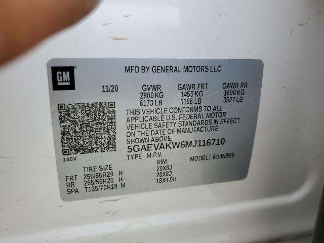 5GAEVAKW6MJ116710 - 2021 BUICK ENCLAVE ES WHITE photo 10