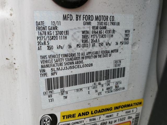 5LMJJ3J55CEL03028 - 2012 LINCOLN NAVIGATOR 白色 照片 10