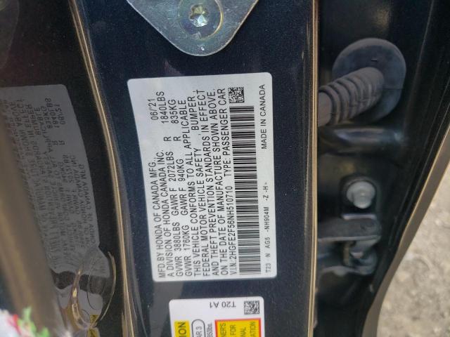 2HGFE2F56NH510710 - 2022 HONDA CIVIC SPOR Grau Foto 10