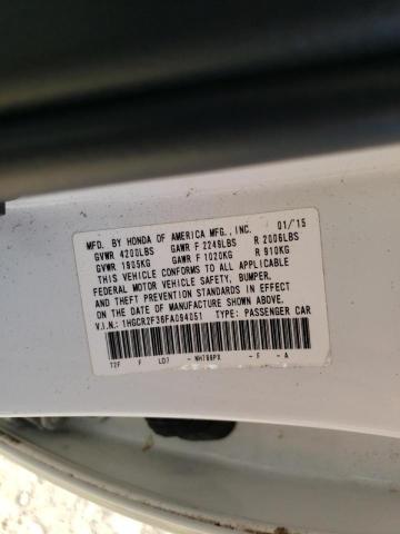 1HGCR2F36FA094051 - 2015 HONDA ACCORD LX WHITE photo 10