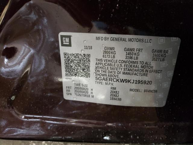 5GAERCKW9KJ195920 - 2019 BUICK ENCLAVE PR BURGUNDY photo 10