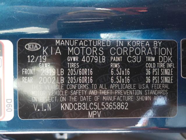 KNDCB3LC5L5365862 - 2020 KIA NIRO LX BLUE photo 10