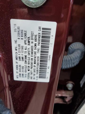 19UUB1F51GA014239 - 2016 ACURA TLX TECH BURGUNDY photo 10