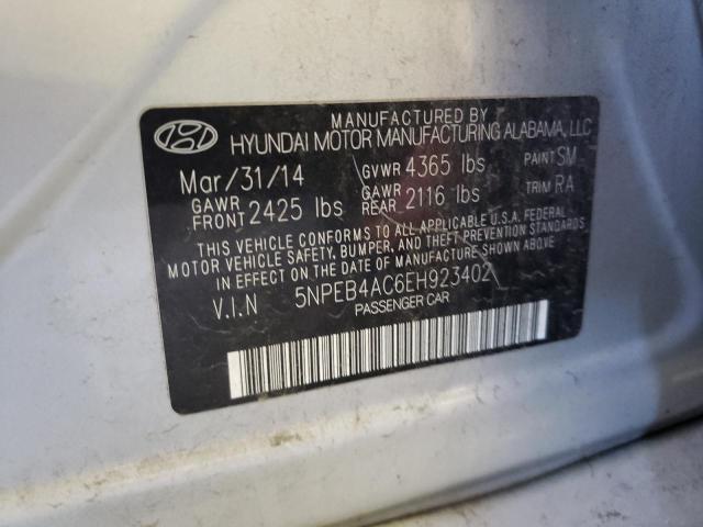 5NPEB4AC6EH923402 - 2014 HYUNDAI SONATA GLS SILVER photo 10