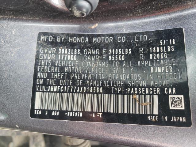 JHMFC1F77JX018580 - 2018 HONDA CIVIC EXL 灰色 照片 10