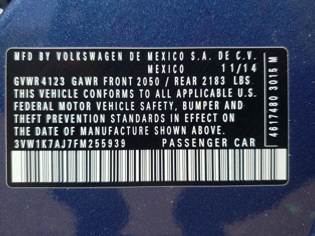 3VW1K7AJ7FM255939 - 2015 VOLKSWAGEN JETTA BASE 蓝色 照片 10