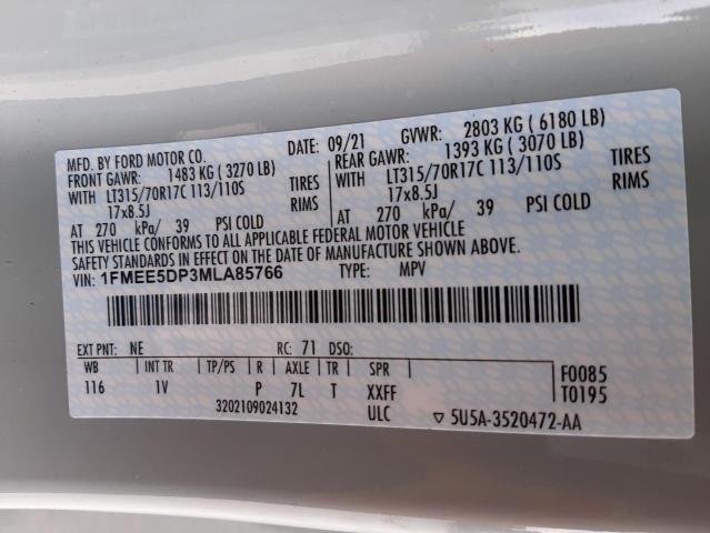 1FMEE5DP3MLA85766 - 2021 FORD BRONCO BAS GRAY photo 10