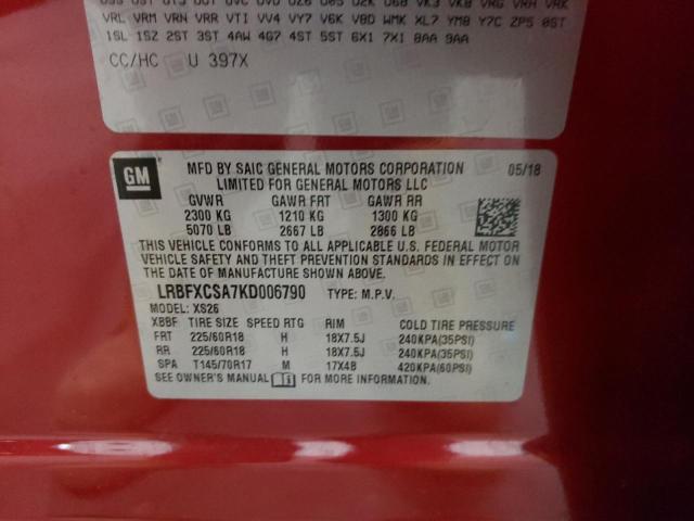 LRBFXCSA7KD006790 - 2019 BUICK ENVISION E BURGUNDY photo 10