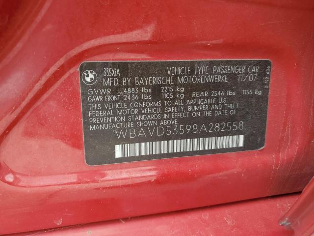 WBAVD53598A282558 - 2008 BMW 335 XI RED photo 10
