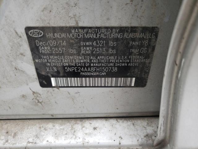 5NPE24AA8FH150738 - 2015 HYUNDAI SONATA ECO SILVER photo 10