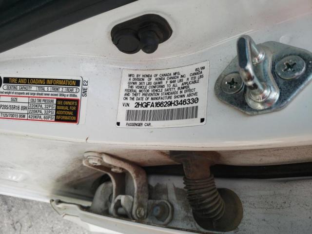 2HGFA16629H346330 - 2009 HONDA CIVIC LX-S Ağ foto 10