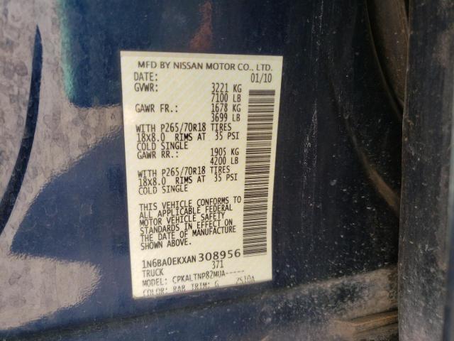 1N6BA0EKXAN308956 - 2010 NISSAN TITAN SE BLUE photo 10