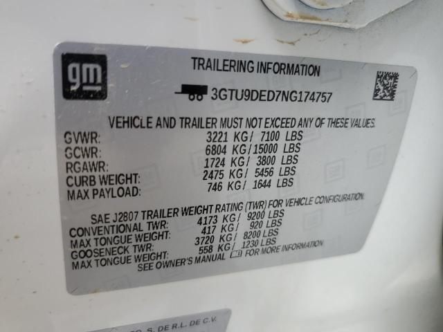 3GTU9DED7NG174757 - 2022 GMC SIERRA LIM WHITE photo 10