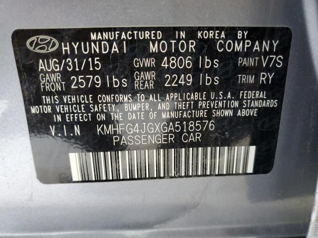 KMHFG4JGXGA518576 - 2016 HYUNDAI AZERA SILVER photo 10