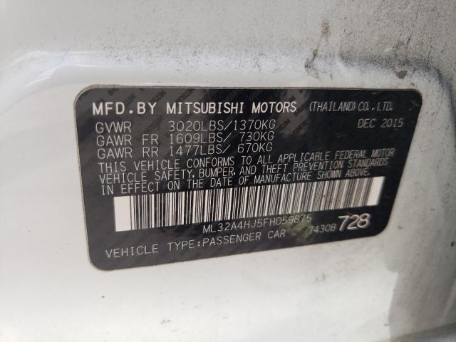 ML32A4HJ5FH059875 - 2015 MITSUBISHI MIRAGE ES WHITE photo 10
