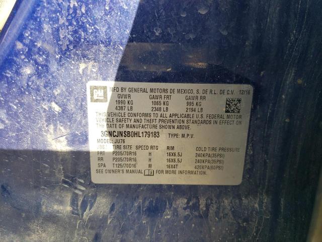 3GNCJNSB0HL179183 - 2017 CHEVROLET TRAX LS BLUE photo 10