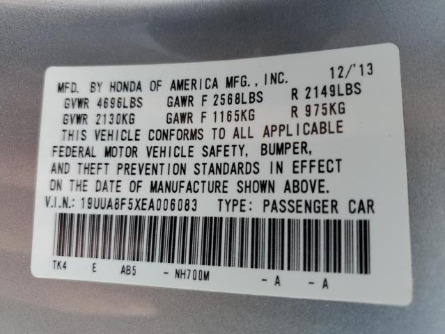 19UUA8F5XEA006083 - 2014 ACURA TL TECH SILVER photo 10