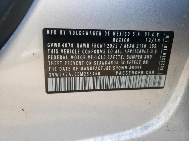 3VW2K7AJ3EM255150 - 2014 VOLKSWAGEN JETTA BASE 银色 照片 10