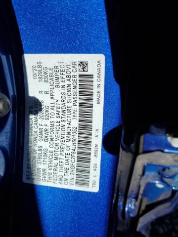 2HGFC2F84LH601052 - 2020 HONDA CIVIC SPOR BLUE photo 10