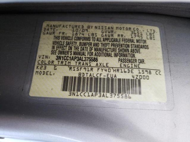 3N1CC1AP3AL375586 - 2010 NISSAN VERSA S SILVER photo 10