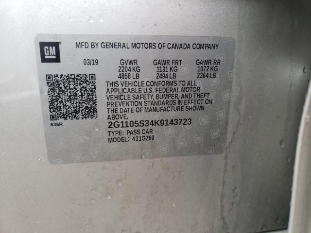 2G1105S34K9143723 - 2019 CHEVROLET IMPALA PRE 银色 照片 10