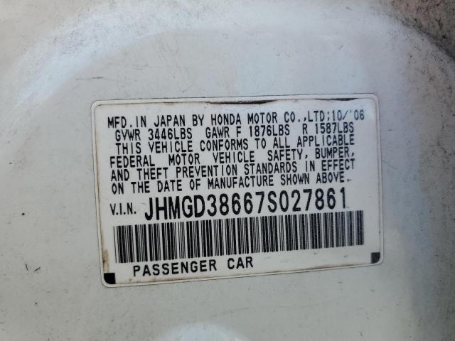 JHMGD38667S027861 - 2007 HONDA FIT S 白色 照片 10