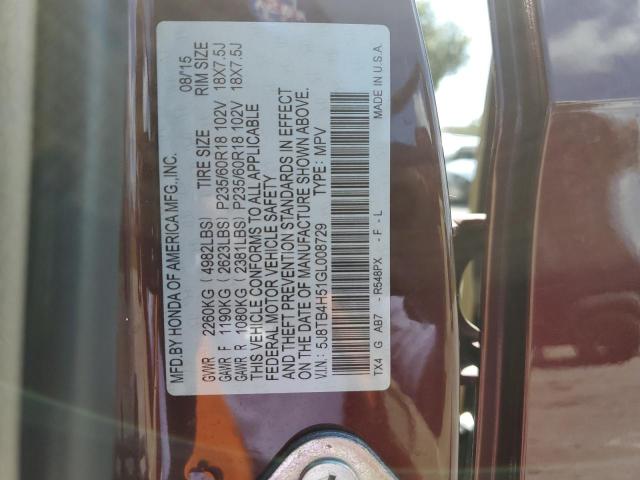 5J8TB4H51GL008729 - 2016 ACURA RDX TECHNO RED photo 10